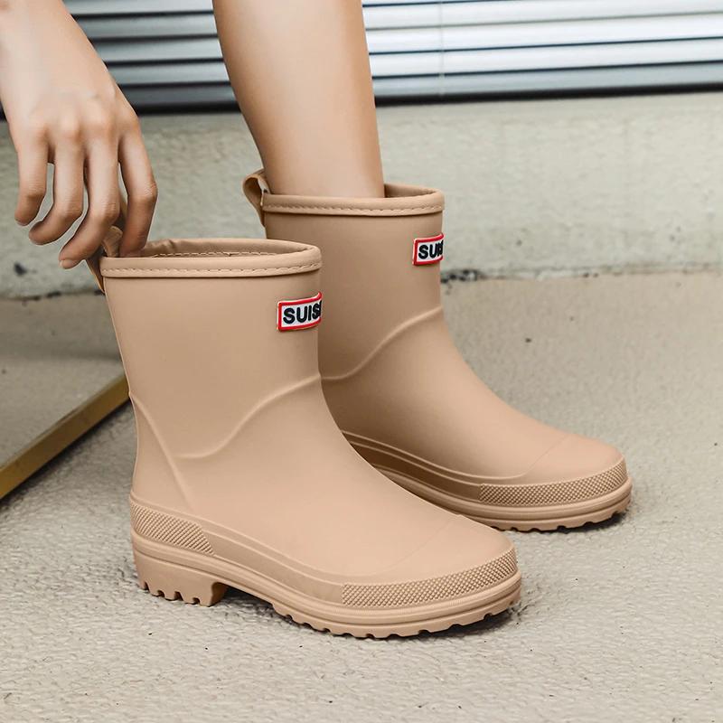 

Водонепроницаемые ботинки средней высоты Легкие и водонепроницаемые резиновые сапоги с окантовкой Кухонные ботинки для воды Женская резиновая обувь 40