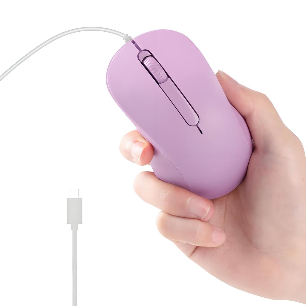 Quiet Wired Mouse with Fixed DPI Ergonomic Easy Compatible with Mac and Tablets Type-C Cable, 1.5 Meter, Symmetrical, 1000, Design, Connection,