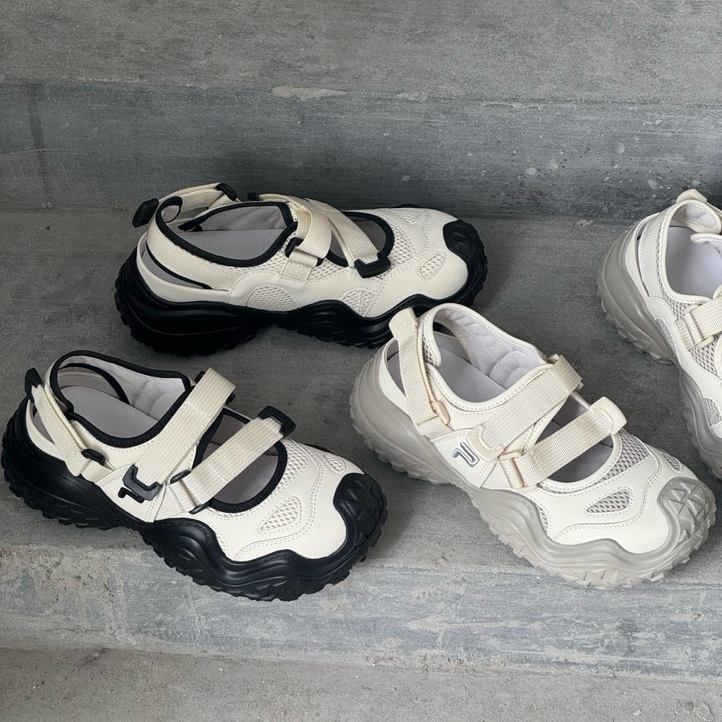 Genuine leather ugly cute thick-soled breathable bag head sandals women's summer Velcro sports dad shoes women Ruini