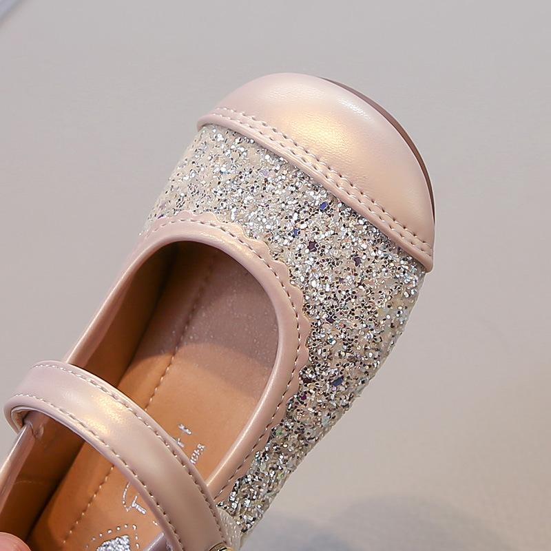 Spring Autumn Pink Beige Party Kids Shoes for Girl Soft Bottom Anti-slippery Princess Shoes Bling Wedding Bridesmaid Shoe I09189