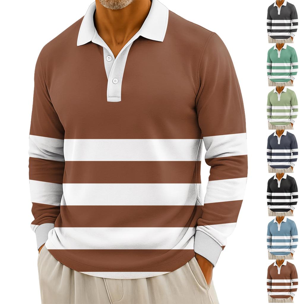 Pánské ležérní pruhované topy s dlouhým rukávem a zapínáním na knoflíky