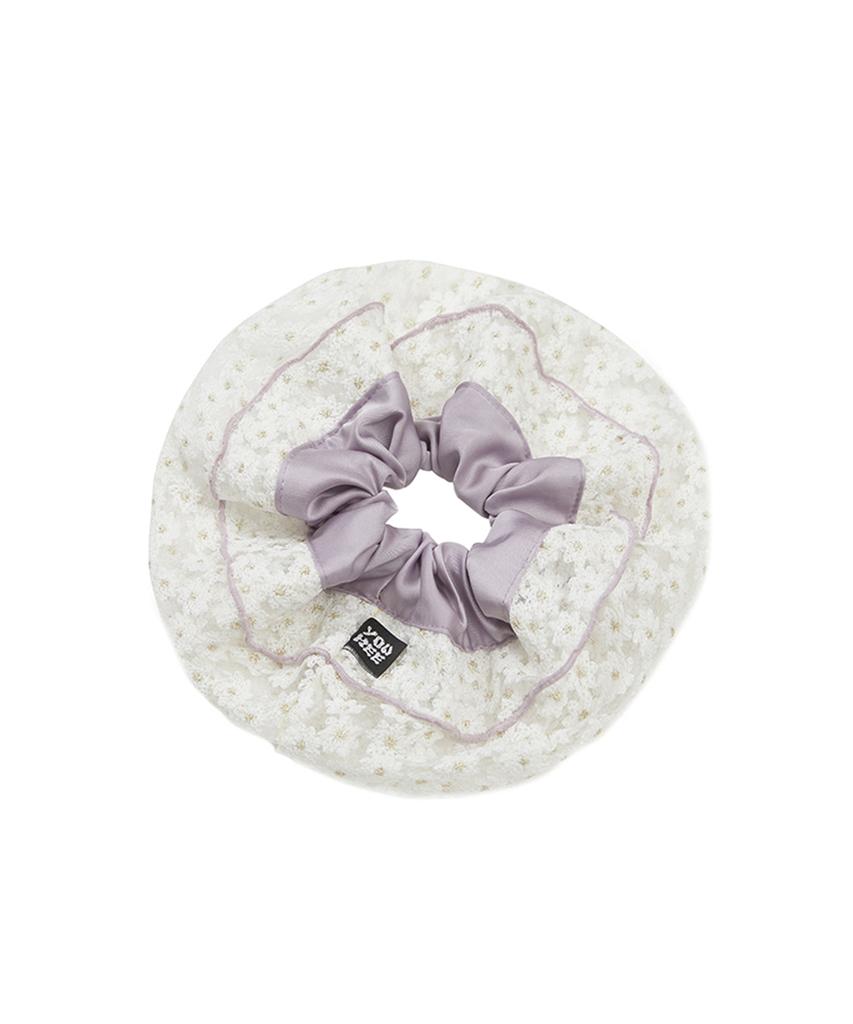 Youhee Flower Satin Scrunchie Lavender