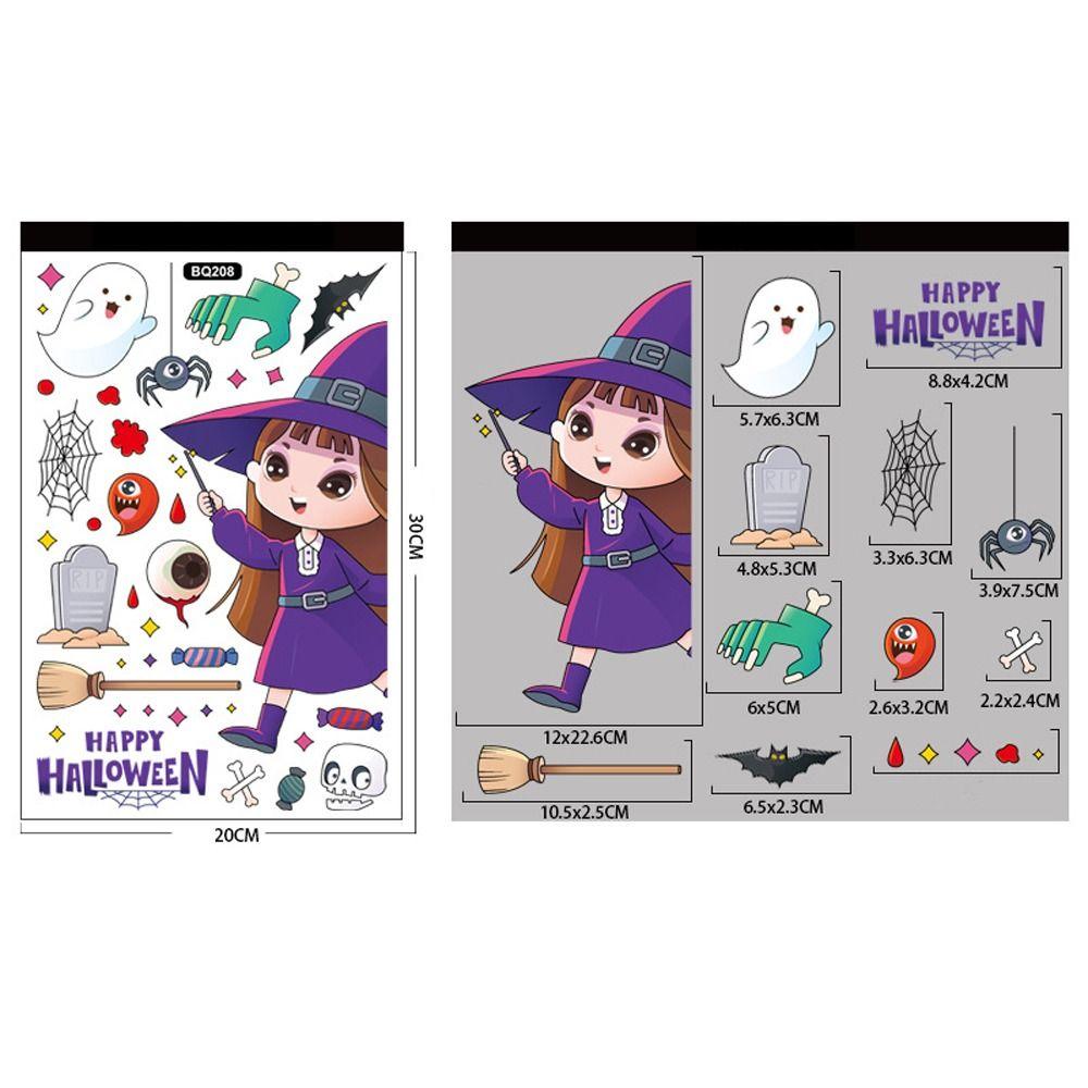 Cute Halloween Window Stickers Witch Bat Pumpkin Skull Self-adhesive Stickers Home Decoration