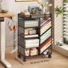 Rolling Book Cart - Metal Mobile Bookshelf, Desk Organizer & Corner Display Shelf, Space-Saving Rolling Cart for Home , Library