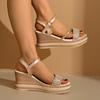 Fashion Fashion Pearl Striped Wedge Sandals for Women Summer Comfort Thick Sole Beach Shoes Woman Ankle Strap Chunky Platform Sandalias