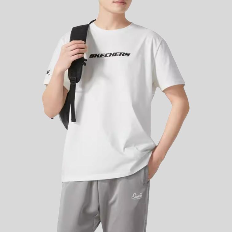 Skechers Basic Sports Series Comfortable Breathable Crew Neck Short Sleeve T-Shirt Unisex Tops White P224U062-00QF