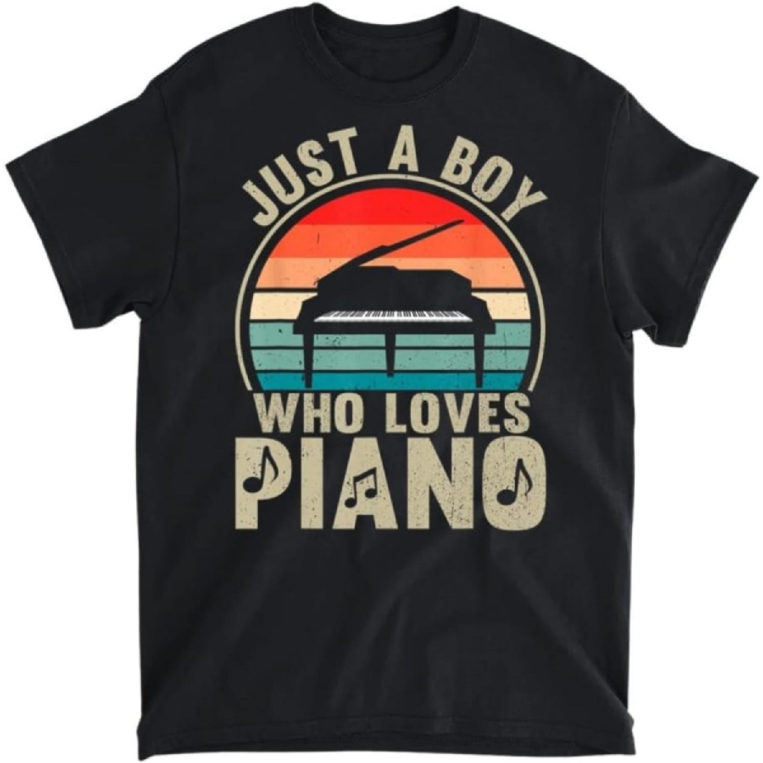 Just a Boy Who Loves Piano Recto Pianist T-Shirt, Tank Top, Long Sleeve Shirt, Sweatshirt, Hoodie Men Women Kids Made in Canada S