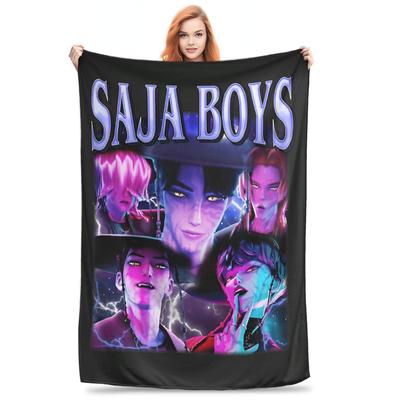 Saja Boys Huntrix Blanket Kpop Demon Hunters Flannel Awesome Warm Throw Blanket for Bedding Lounge  Winter
