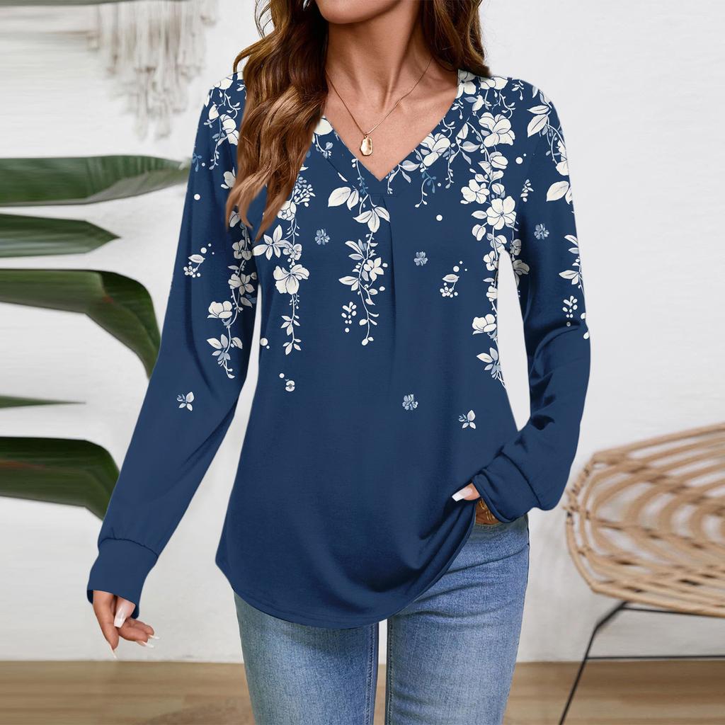 Women Long Sleeve Tops Dressy Casual V Neck Tshirts Basics Tee Vacation Fall Fashion Clothes