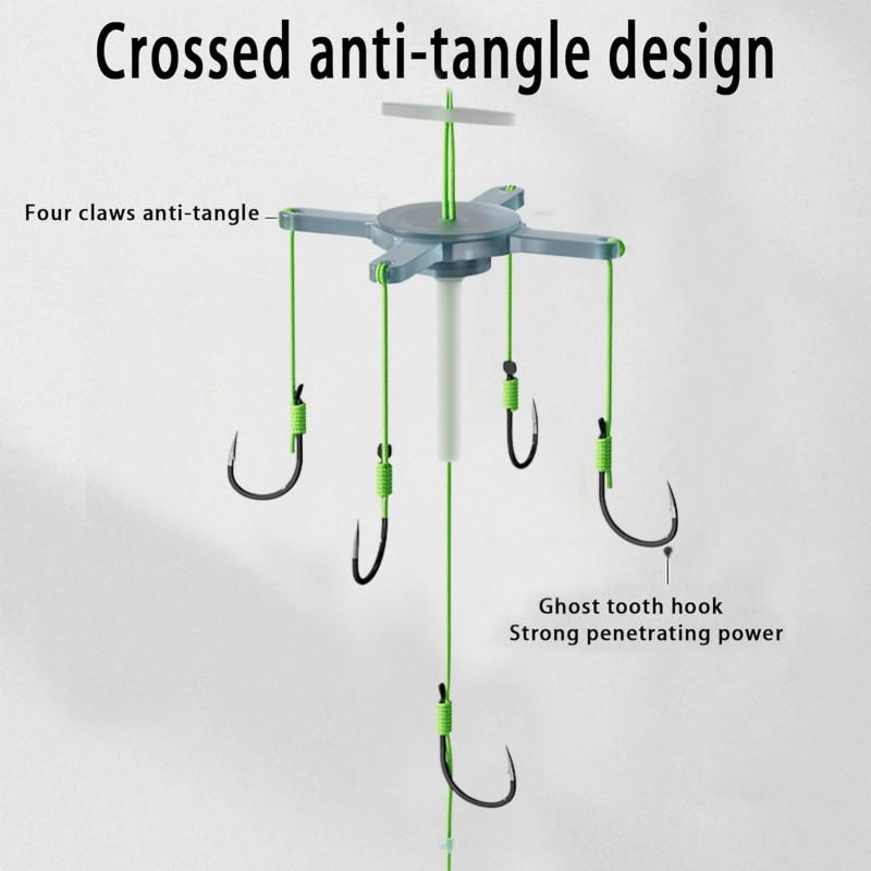 High Carbon Steel Explosion 5 Hooks Fishing Lure Bait Silver Carp Trap Feeder Cage Sharp Fishing Hook with Line Pressing Board