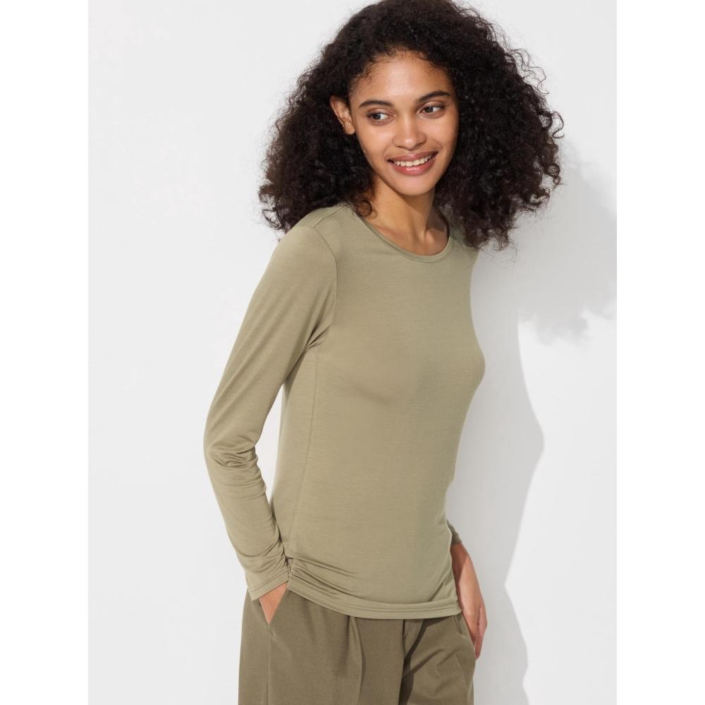 

Футболка с круглым вырезом Uniqlo HeaTTech с длинным рукавом 57 OLIVE/WOMEN S