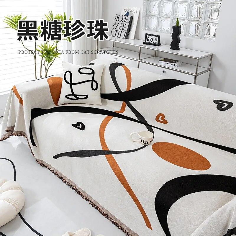 

Жаккардовая подушка для сиденья из синели с кисточками, полное покрытие, двухстороннее полотенце для дивана, противоскользящее противоскользящее покрытие, одеяло в современном стиле 180x130cm1pcs