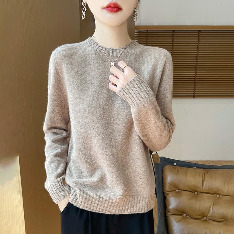 Women's Round Neck Long Sleeve Cashmere Wool Sweater - Autumn/Winter Fashion Layer