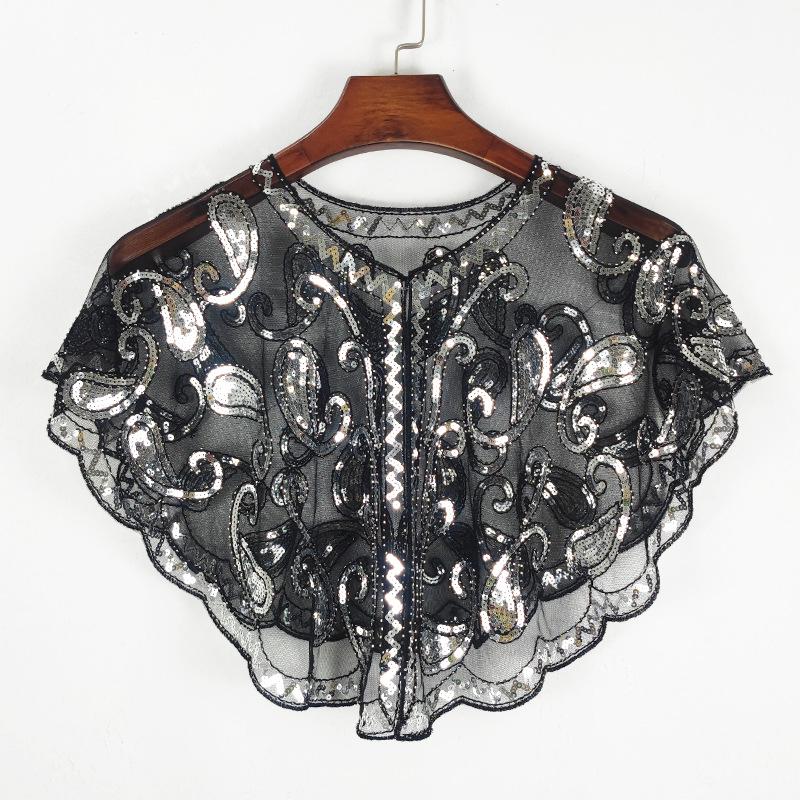 

Универсальное кружевное болеро: Европейская и американская летняя сетчатая шаль с пайетками чёрный/серебряный