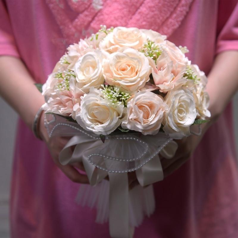 Realistic Multicolor Rose Bouquet Romantics Bridesmaids Flower Arrangement for Wedding Ceremony