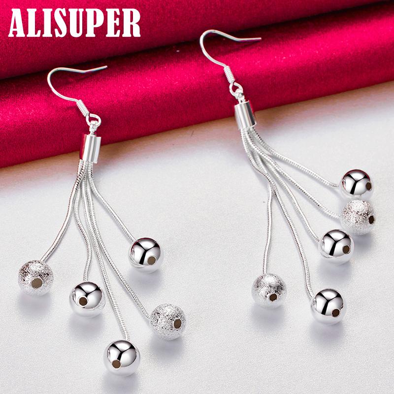 925 Sterling Silber fünf Linien Schlangenkette Perlen Tropfen Ohrringe Schmuck