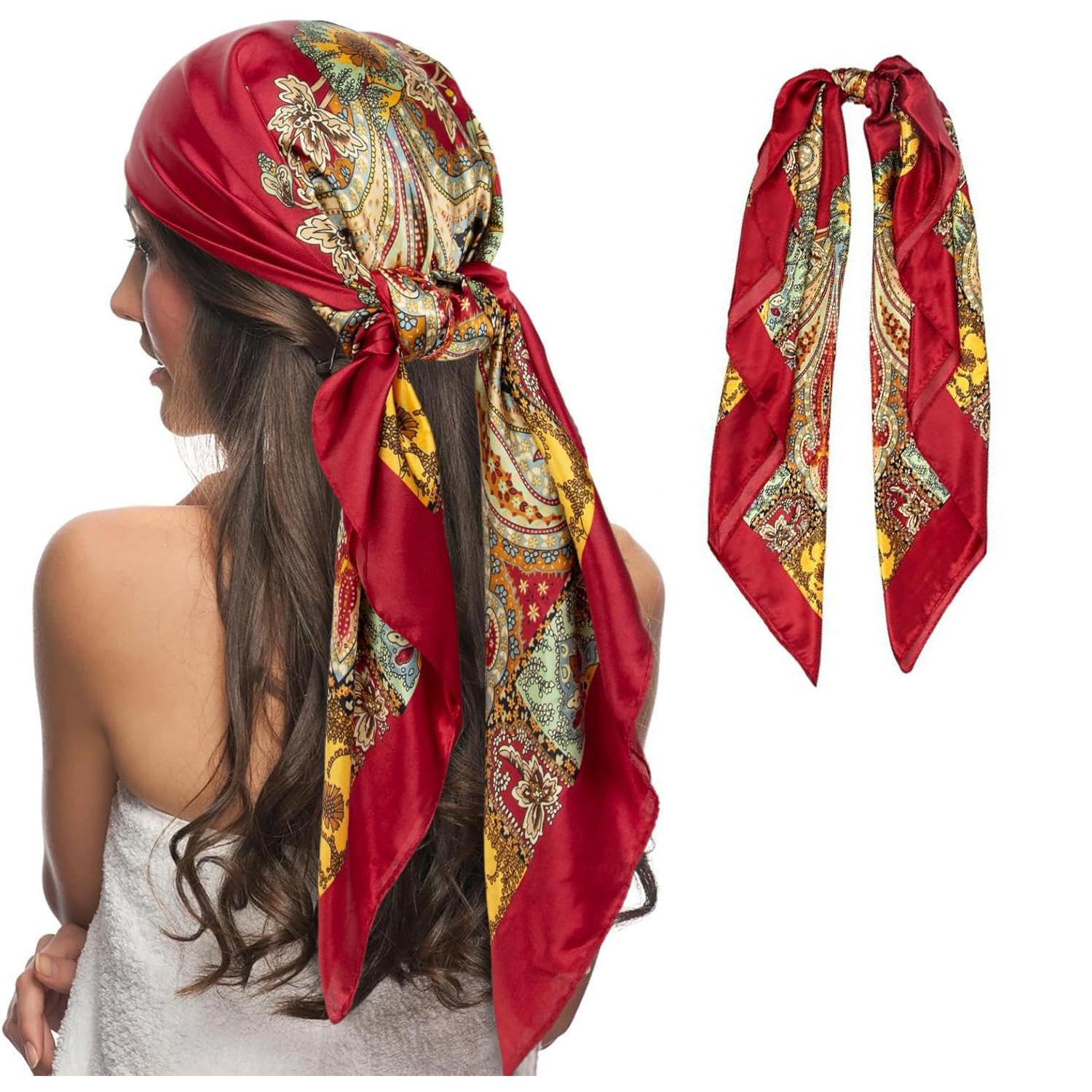 Headscarf versatile big cashew 90 square scarf silk scarf, classic retro printed scarf scarf 90cm