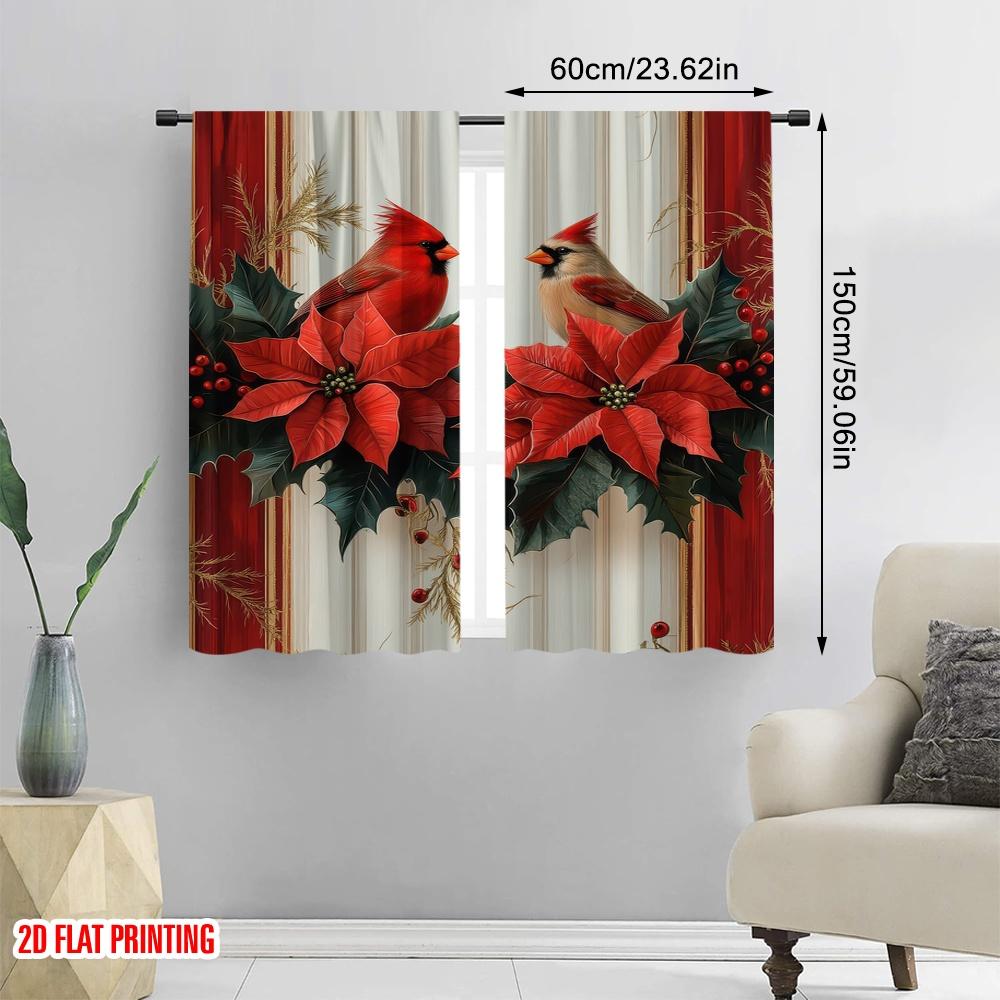 Set Of 2 Flat Printing Scene Curtain Flowers Red Pattern Light Filter Holiday Decorations Use Various Room Decor Aesthetic Polyester