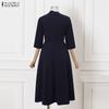 ZANZEA Women Casual Round Neck 3/4 Sleeve Elegant A-Line Dress