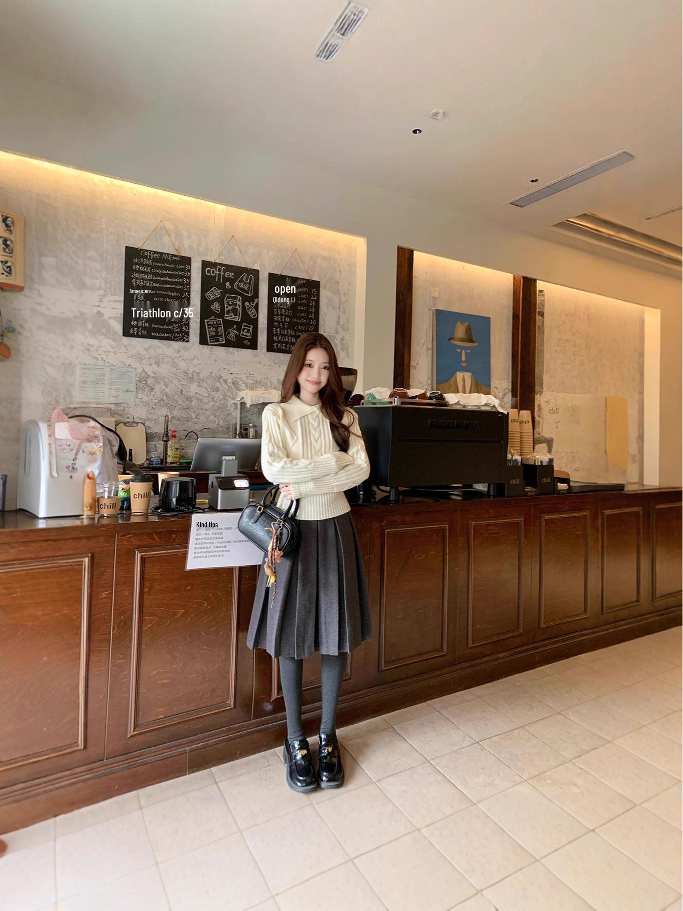 Winter Versatile Polo Collar Cable Knit Diamond Pattern Sweater - Long Sleeve Korean Style Women s New Arrival S