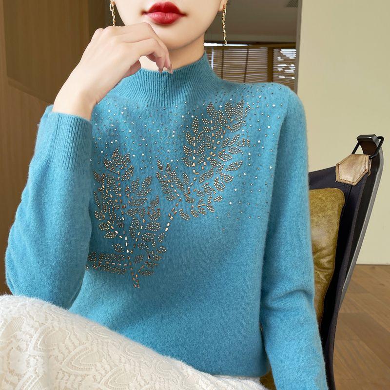 

Женские пуловеры осень/зима, высококачественный мягкий шерстяной свитер с полувысоким воротом и толстым кашемировым верхом 2XL озеро синий