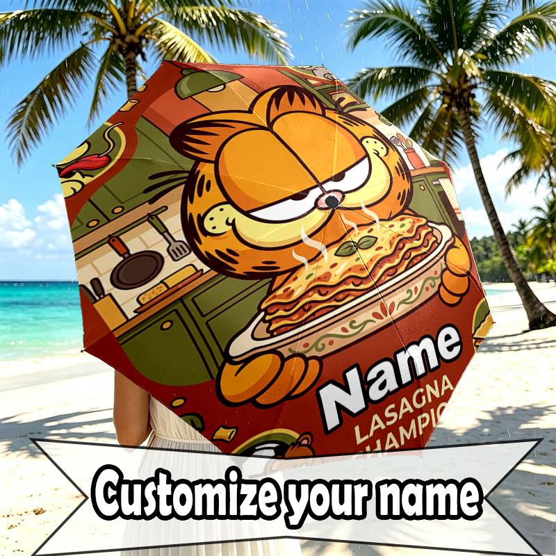 Personalisierter Garfield-Druckschirm mit individuellem Namen, Automatisches Öffnen und Schließen, Stabiler 8-Rippen-Rahmen, Für Pendeln, Camping, Wandern, Geburtstagsgeschenk