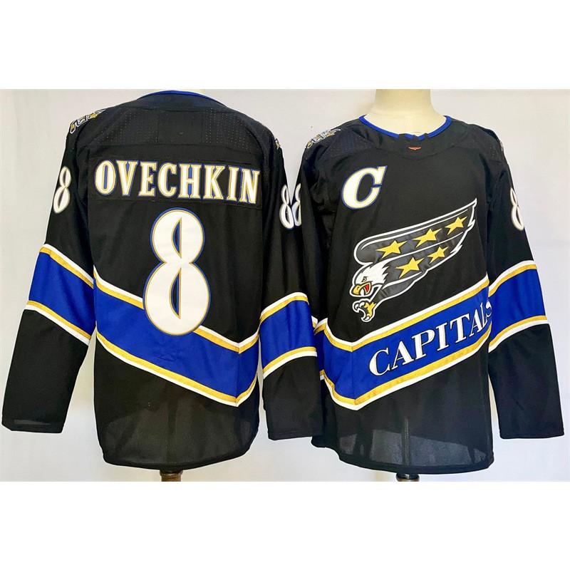 Mens Retro Embroidered Ice Hockey Jersey Team Uniform Training Shirt With Player Name Ovechkin Wilson