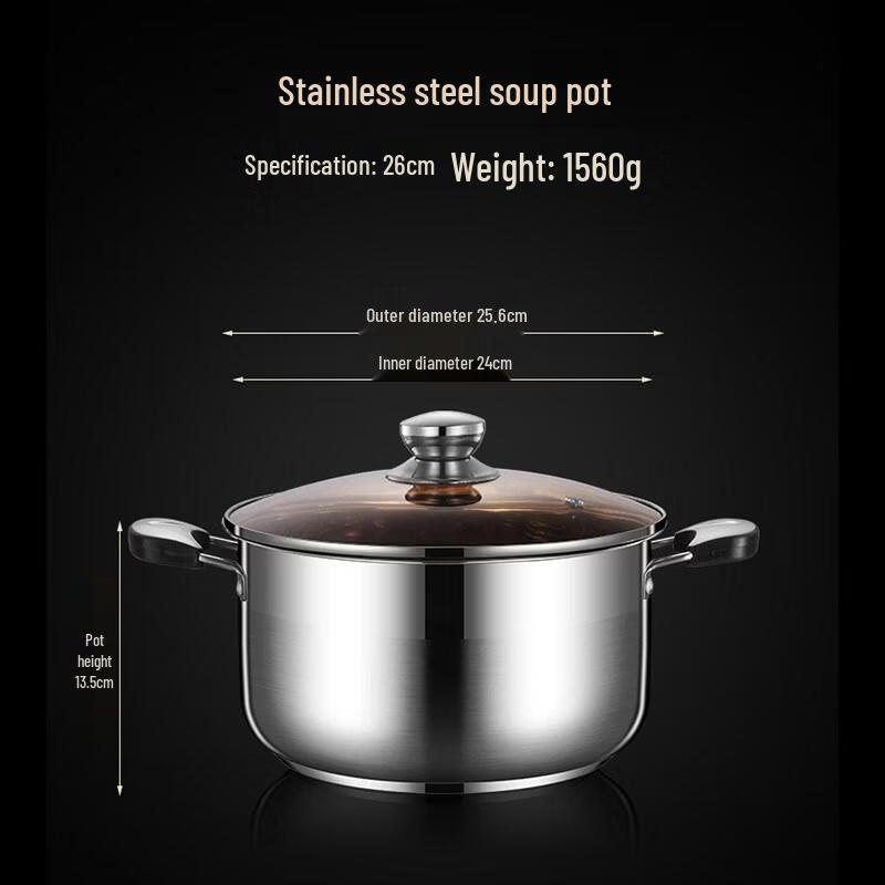 HANDUNYOU 26cm Anti-Scald Stainless Steel Soup Pot