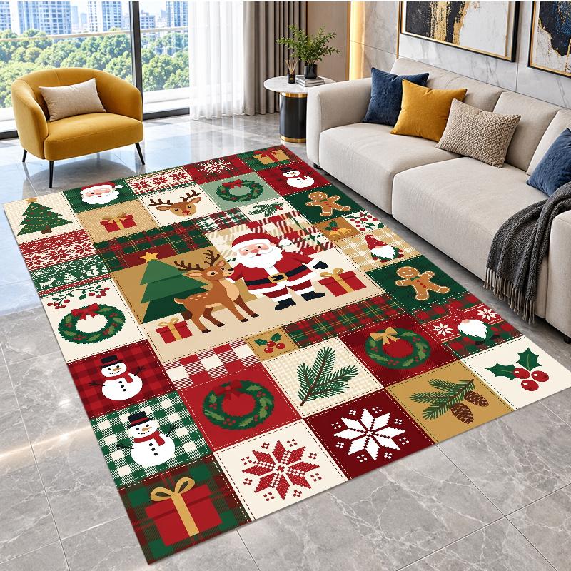 Christmas Theme Floor Carpet, Soft Area Rug, Xmas Indoor Home Holiday Decoration