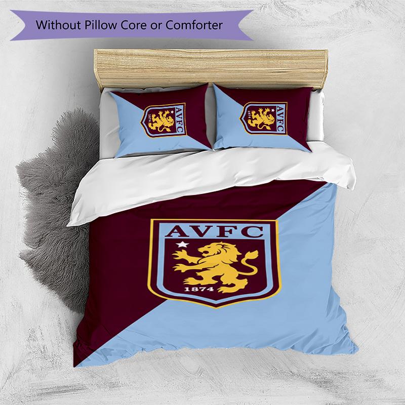 Set Lenzuola Stampato Aston Villa Football 3 Pezzi, Comodo Set Copripiumino per Camera da Letto Amico della Pelle