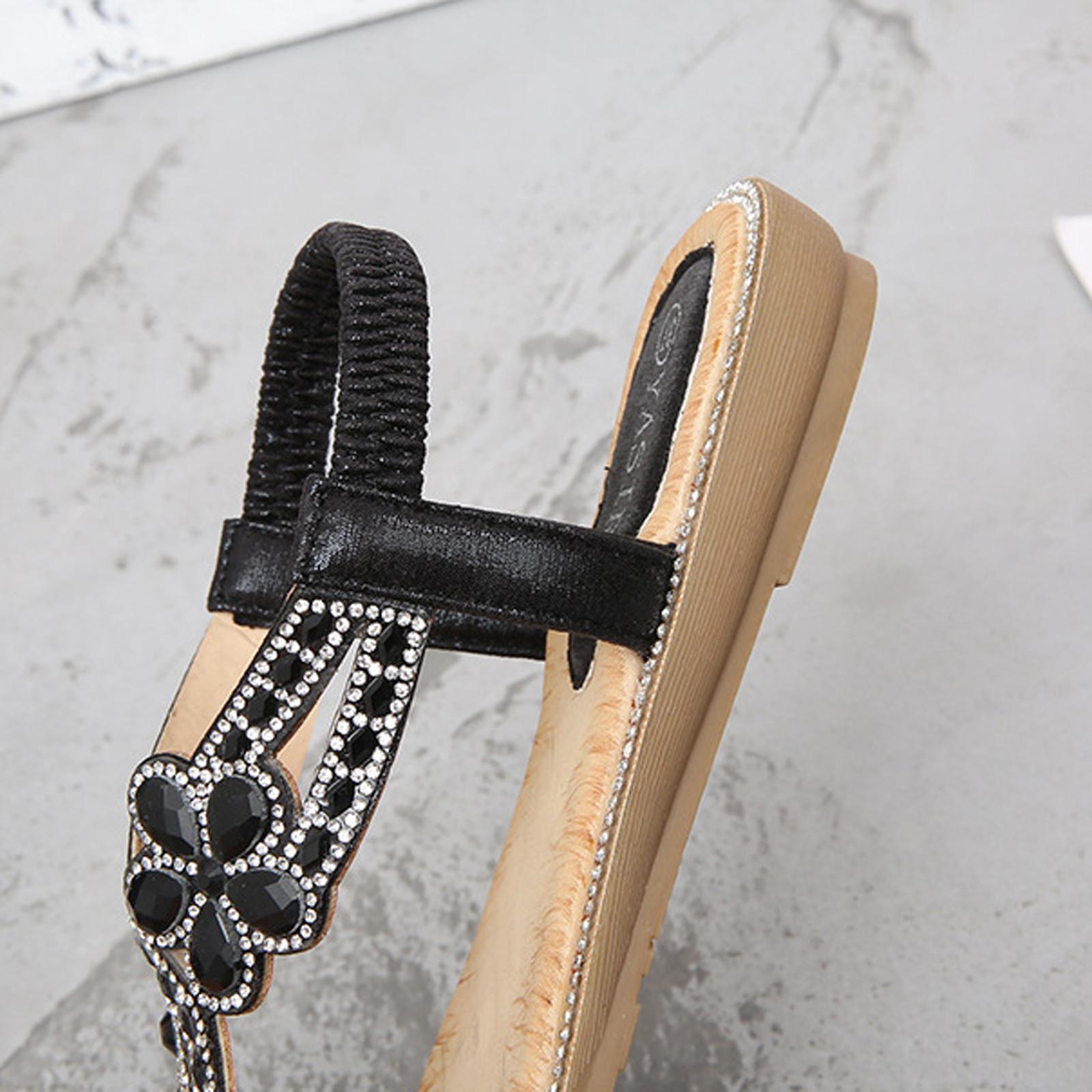 Летние женские сандалии на плоской подошве с блестящими цветами и кристаллами — фото 4