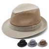 Chapeau de Soleil à Large Bord Respirant Troué Chapeau Jazz d'Été avec Protection Complète du Cou Imitation Lin Chapeau d'Extérieur pour Voyage Vélo