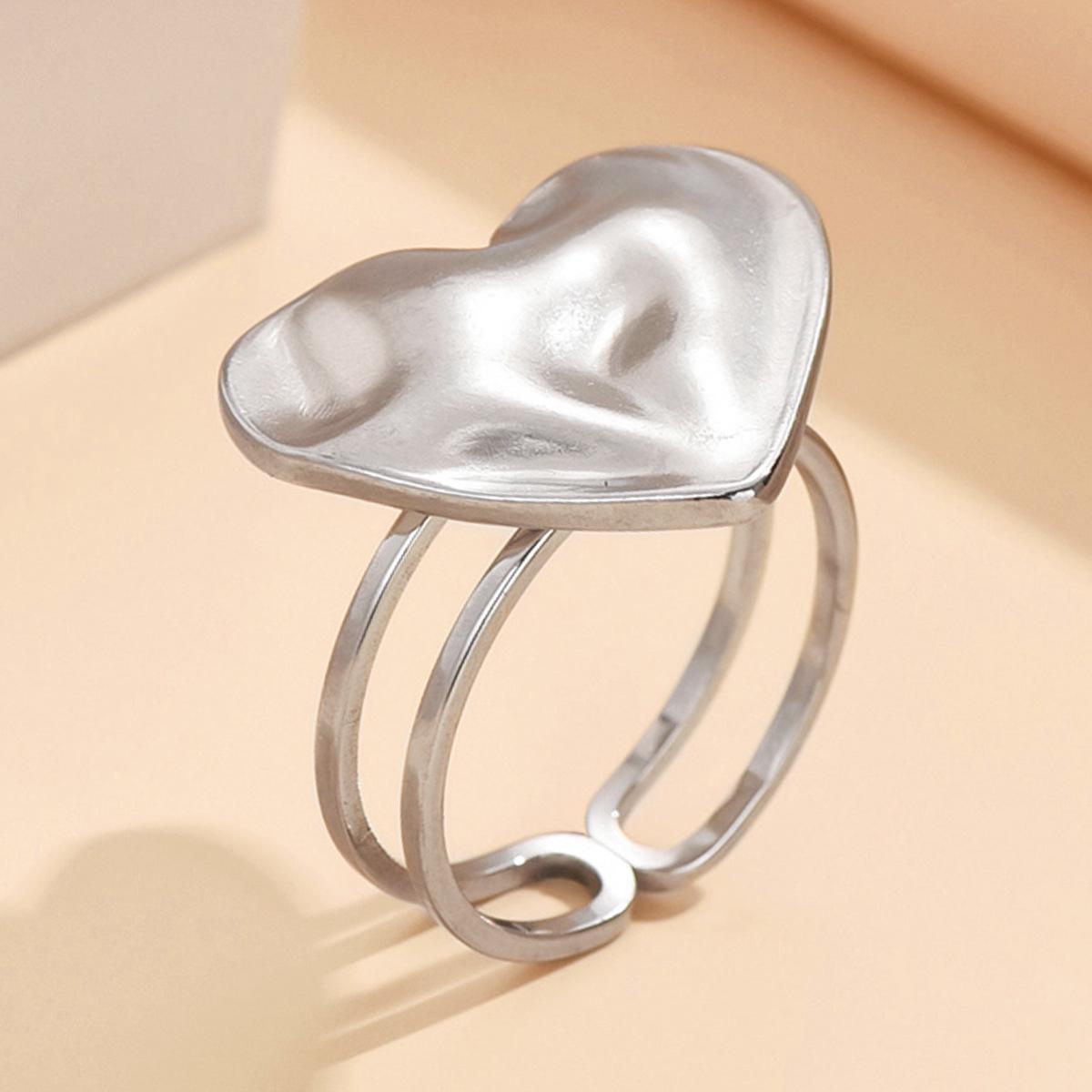 High-End Embossed Heart-Shaped Stainless Steel Adjustable Ring - Temperament Fairy Design