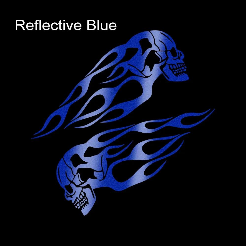 2PCS Motorcycle Oil Tank Stickers Creative Universal Motorbike Flame Skull Decals Tank Reflective Waterproof Decor Accessories