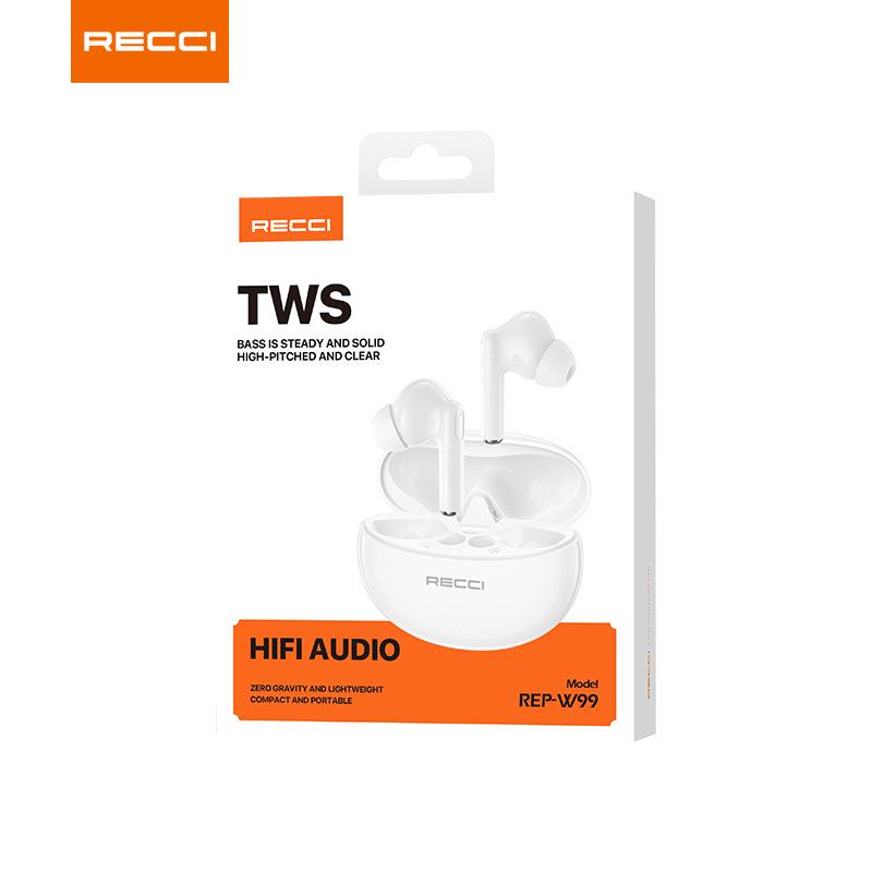 Recci REP-W99 Semi-In-Ear Bluetooth Headphones, True Wireless, High Sound Quality TWS 5.3
