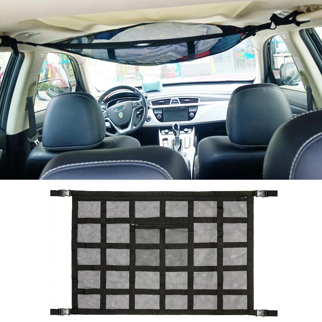Car Ceiling Cargo Net Upgrade Pocket Strengthen Load-Bearing Droop Less Double-Layer Mesh Roof Storage Organizer For Car Truck