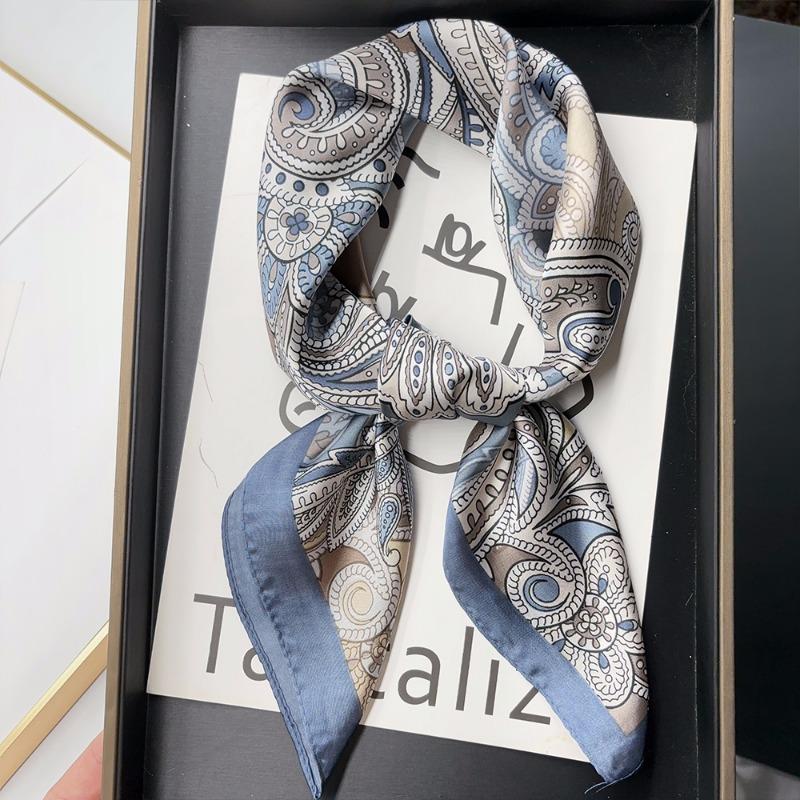 Luxury Brand 2024 Silk Square Scarf Women Cat Neck Hair Tie Band Beach Hijab Kerchief Head Headbands Bandana Female Foulard 70cm
