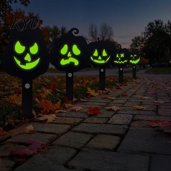 Festive Patio Lawn Ornaments 9Pcs Halloween Pumpkin Ghost Garden Stake, Lighted 2D Acrylic Yard Decor Seasonal Front Porch Accents for Path,