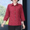 Vintage Broken Printed Blouse Spring Summer 3/4 Sleeve Turn-down Collar Commute Single-breasted Shirt