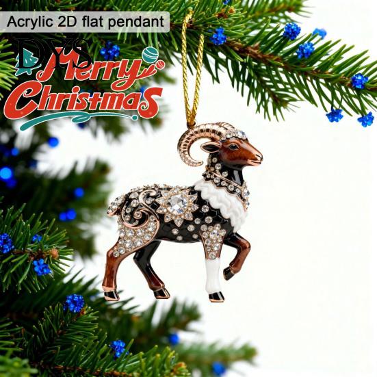 Flat Acrylic Animal Decorations Christmas Ornament, Xmas Tree Hanging Decoration, Ornament Rhinestone Pendant for Holiday Party Decor Decorative