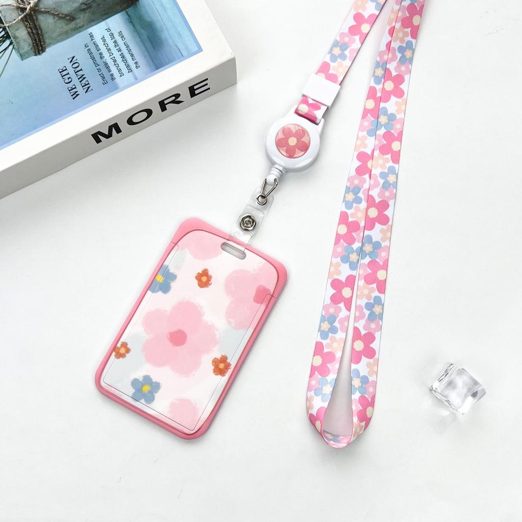 Ins Student Id Card Holder with Lanyard Slide Cover Transparent ABS School Card Cover Game Cards IC Card Protective Cover