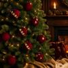 Christmas Party Background Decor 9Pcs Flocked Ball Ornaments Burgundy Velvet Balls with Gold Retro Supplies Embroidery Hanging Tree for Holiday Home