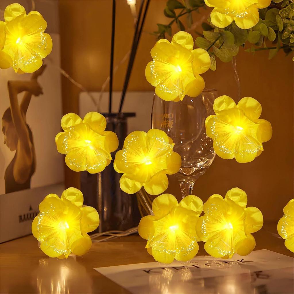 Serial String Lights - 14 LED Optic Fibre Flower, 10 Feet Warm White Fairy Lights for Home,Mandir,Pooja Room,Deepawali & Diwali Decoration,Christmas