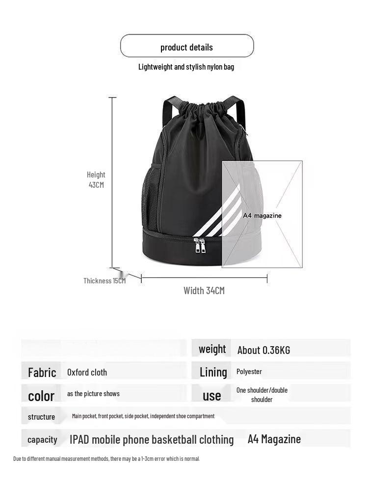 Lightweight Drawstring Backpack with Large Capacity & Wet/Dry Separation for Travel, Swimming & Basketball