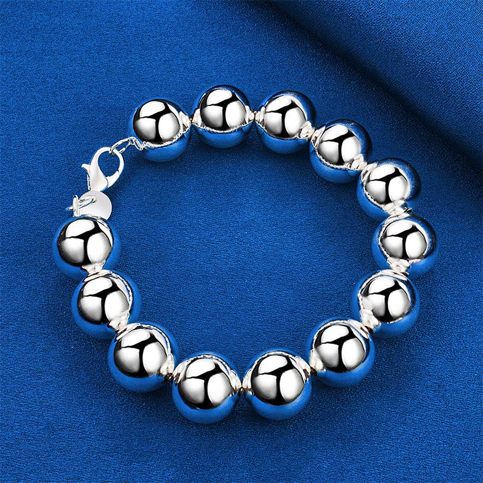 925 Sterling Silver 8-inch Shiny Round Bead Bracelet, Fashionable Women's Party Wedding Accessories and Accessories