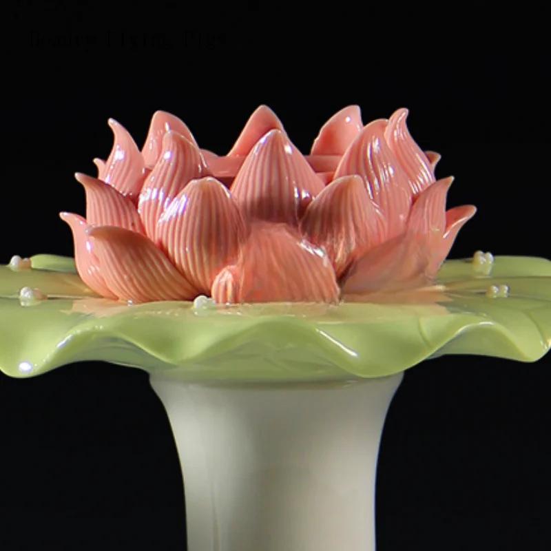 1PCS Ceramic High Footed Lotus Leaf Lamp Platform Buddhist Hall for Offering Buddha Lamps Butter Lamps Candle Holders
