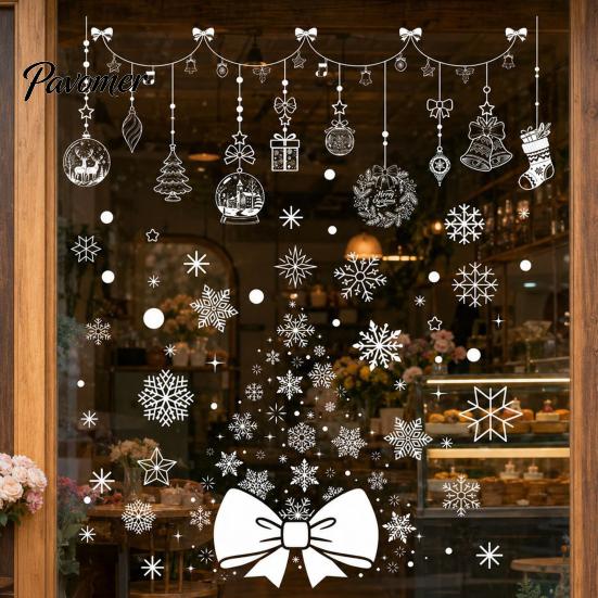 White Christmas Window Decorations 6Pcs Snowflake Static Clings, PVC Reusable Decals, Removable Seasonal Shop Display Decals Glass Stickers for Doors