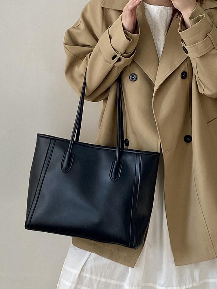 Classic Black Handbags for Women French Texture Soft PU One Shoulder Bags Casual Large Capacity Tote Bag 2026 New Trend