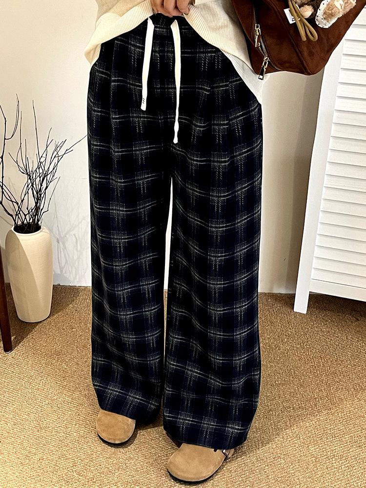 Women's Plus Size High Waist Vintage Plaid Wide Leg Pants - Winter 2025 Collection