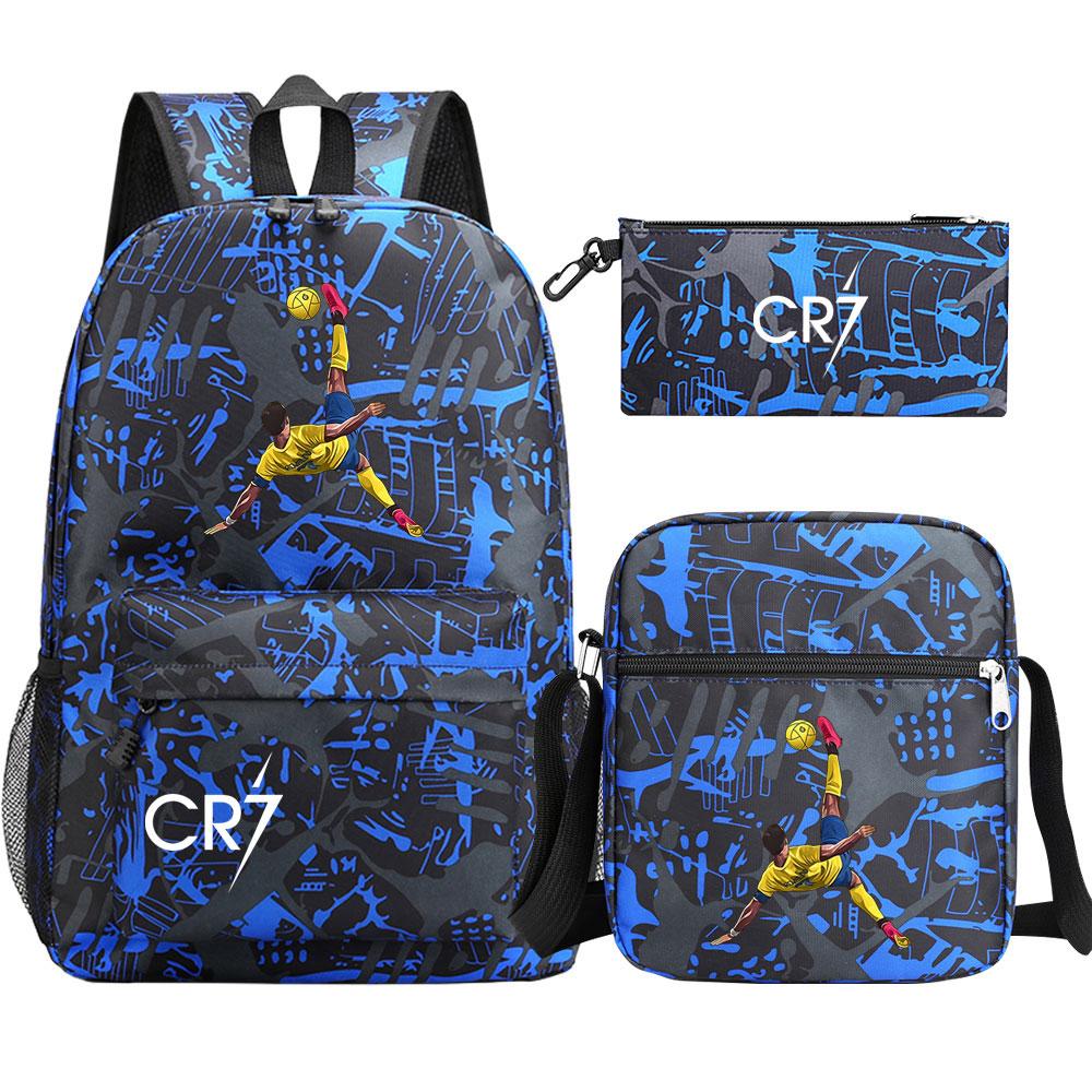 Football Star Cr7 3Pcs Boy Girl Back To School Book Bags, Student Shoulder Bag Pencil Case Backpack, Teenagers Mochila Men Women